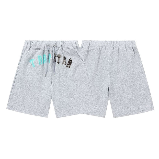Trapstar Camo Arch Logo Gothic Sweat Shorts - Grey/Teal Hover Image