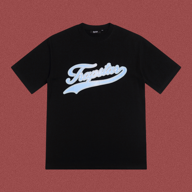Trapstar Italic Script Gradient Logo Tee - Black/Light Blue Hover Image