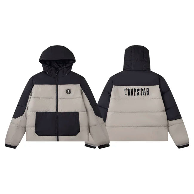 Trapstar Colorblock Hooded Puffer Jacket - Khaki/Black Hover Image