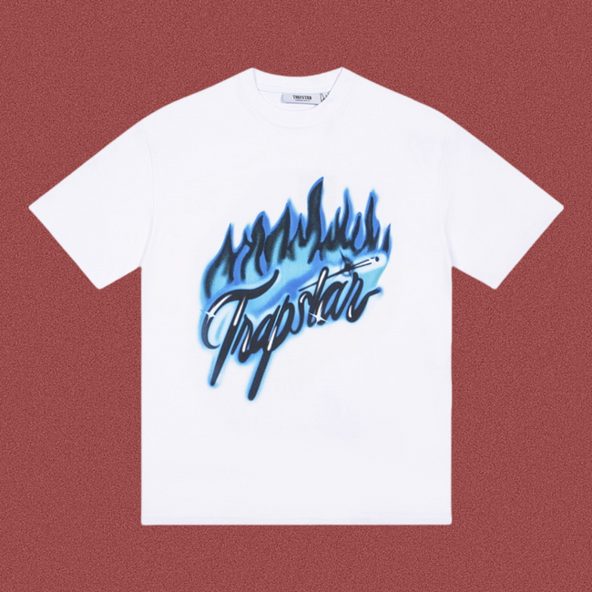 Trapstar Blue Airbrush Flame Logo Tee - White Hover Image