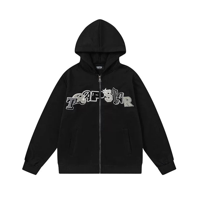Trapstar Style Autumn/Winter Camo Patchwork Full-Zip Hoodie - Black Hover Image