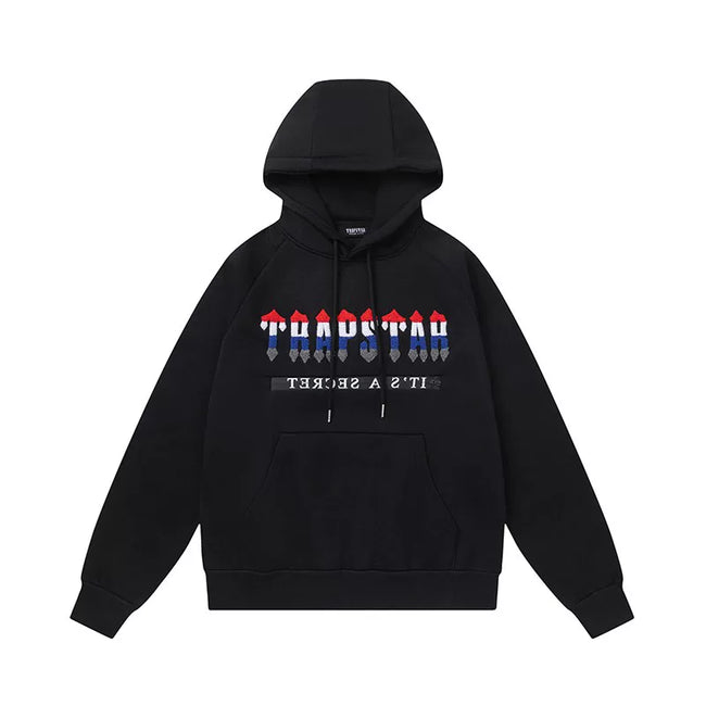Trapstar Style Autumn/Winter Red, White & Black Gradient Logo Hoodie - Black Hover Image