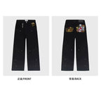 Cross border hot Y2K American retro plum blossom embroidery wide leg pants hip-hop street loose men's and women's jeans