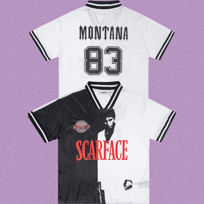 Trapstar Scarface "Montana 83" Split Football Jersey - Black/White Hover Image