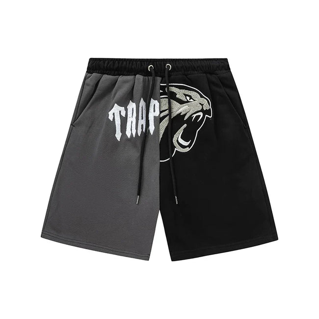 Trapstar Split Panel Panther Arch Logo Sweat Shorts - Charcoal/Black Hover Image