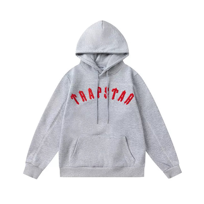 Trapstar Style Autumn/Winter Arch Logo Hoodie - Heather Grey/Red Hover Image