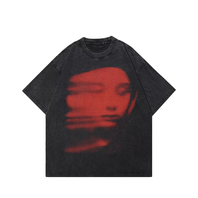 'Red Phantom Face' Acid Wash Graphic T-Shirt Hover Image