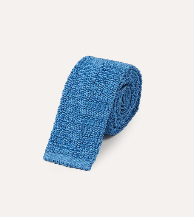 Light Blue Knitted Silk Solid Colour Tie Main Image