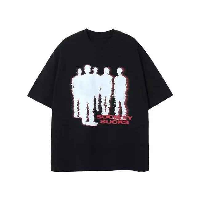Blurry Crowd Silhouette Anti-Establishment Slogan Retro Oversized Streetwear T-Shirt Hover Image