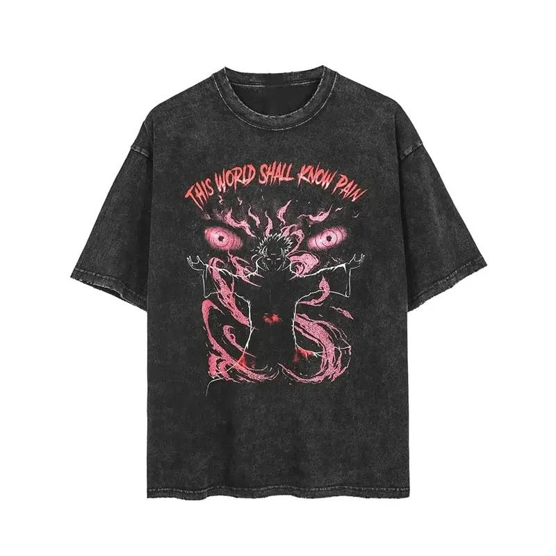 Naruto Pain Anime Retro Washed Tee This World Shall Know Pain Graphic T-shirt