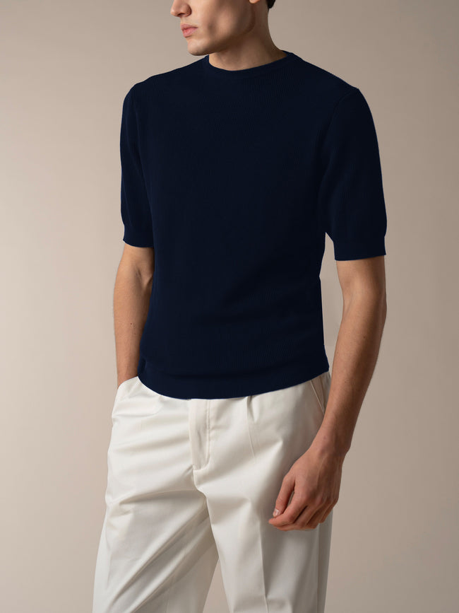 Navy Ribbed T-Shirt Main Image