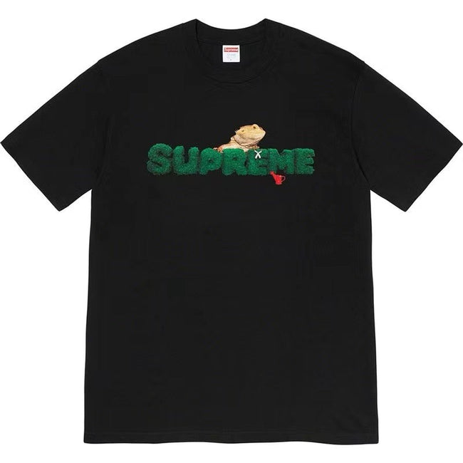 Supreme Moss Grass Texture Logo Bearded Dragon Graphic T-Shirt Reptile Pet Art Unisex  Streetwear Short Sleeve Tee Main Image