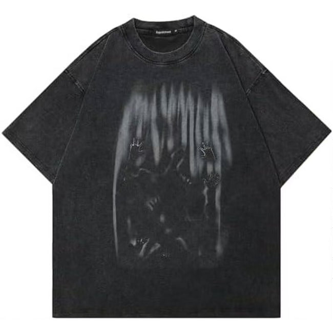 Dark Horror Shadow Hands Scene Washed T-Shirt Ghostly Moody Aesthetic Grunge Oversized Unisex Streetwear Short Sleeve Tee Hover Image