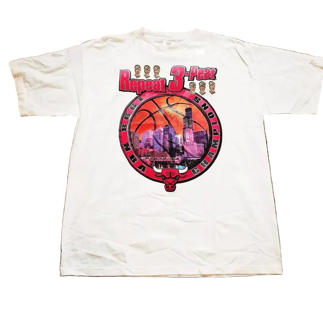 1998 Starter Chicago Bulls "Repeat 3-Peat" NBA Championship Vintage Tee Hover Image