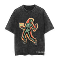 Neon Dancing Skeleton Retro Washed Grunge Short Sleeve T-Shirt