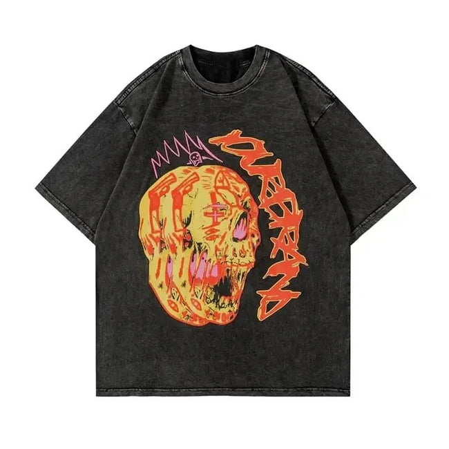 Graffiti Punk Skull Gothic Washed Oversized Short Sleeve T-Shirt Hover Image