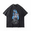 Blue Flame Devil Cherub Gothic Angel Vintage Washed Graphic Tee Hell Quote Oversized T-shirt