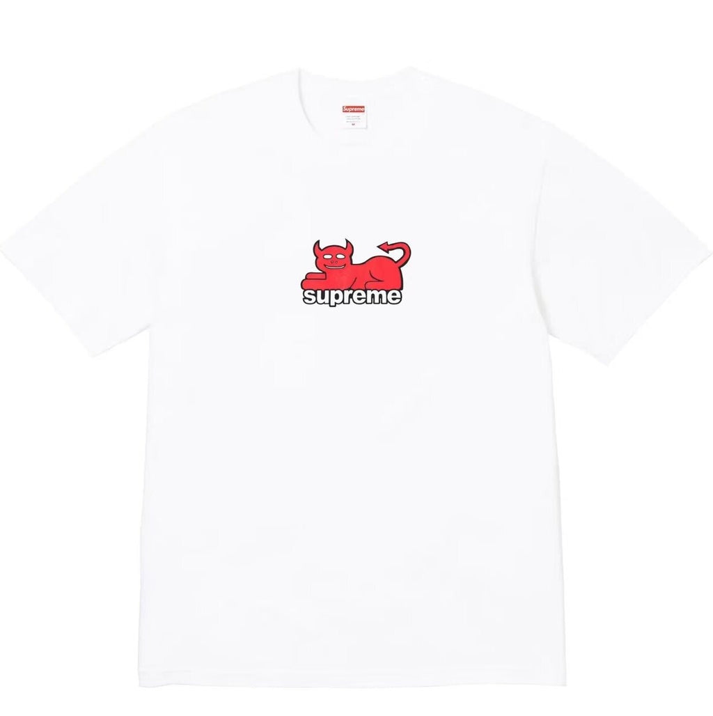 Supreme Cute Red Devil Cat Graphic T-Shirt Cartoon Devil Pet Logo Unisex  Casual Streetwear Short Sleeve Tee