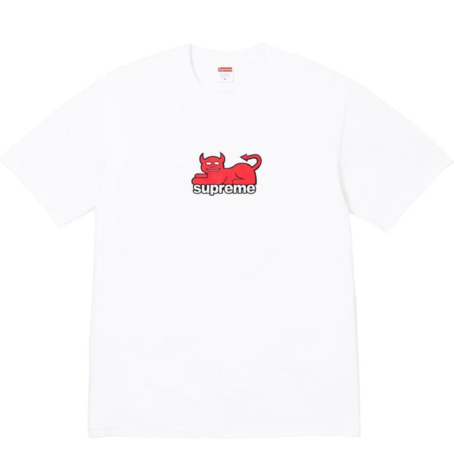 Supreme Cute Red Devil Cat Graphic T-Shirt Cartoon Devil Pet Logo Unisex  Casual Streetwear Short Sleeve Tee Hover Image