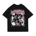 Dark Plan Multi Skulls Flame Back Print Washed Oversized Streetwear T-Shirt